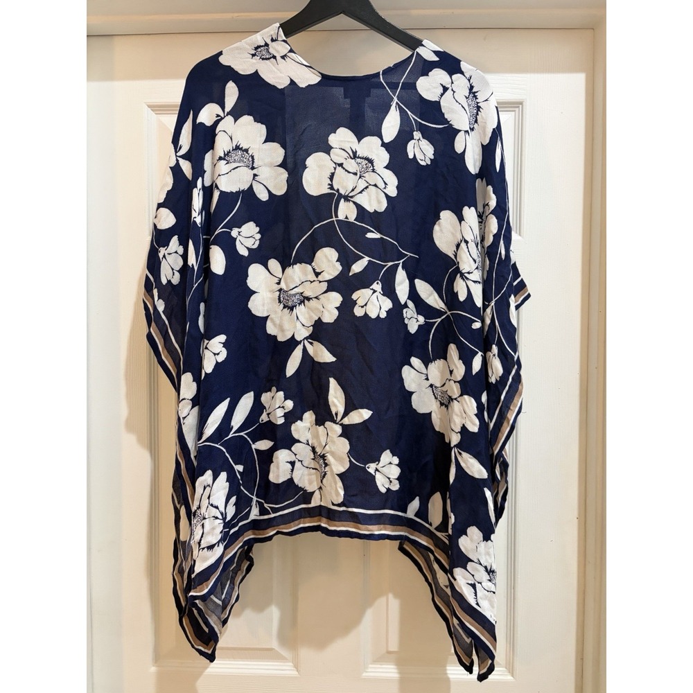 Chico's Floral Troupe Woven Ruana - Midnight Navy/White (Size S/M) NWT